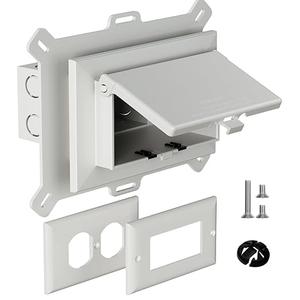 Recessed Outlet Box, DBHS1W1 Low Profile Electrical Outlet Boxes, Wall Plate Kit for New Vinyl Siding, Enclosed Weatherproof Pack with Duplex & Decorator Style Covers, 1Gang, Horizontal, White