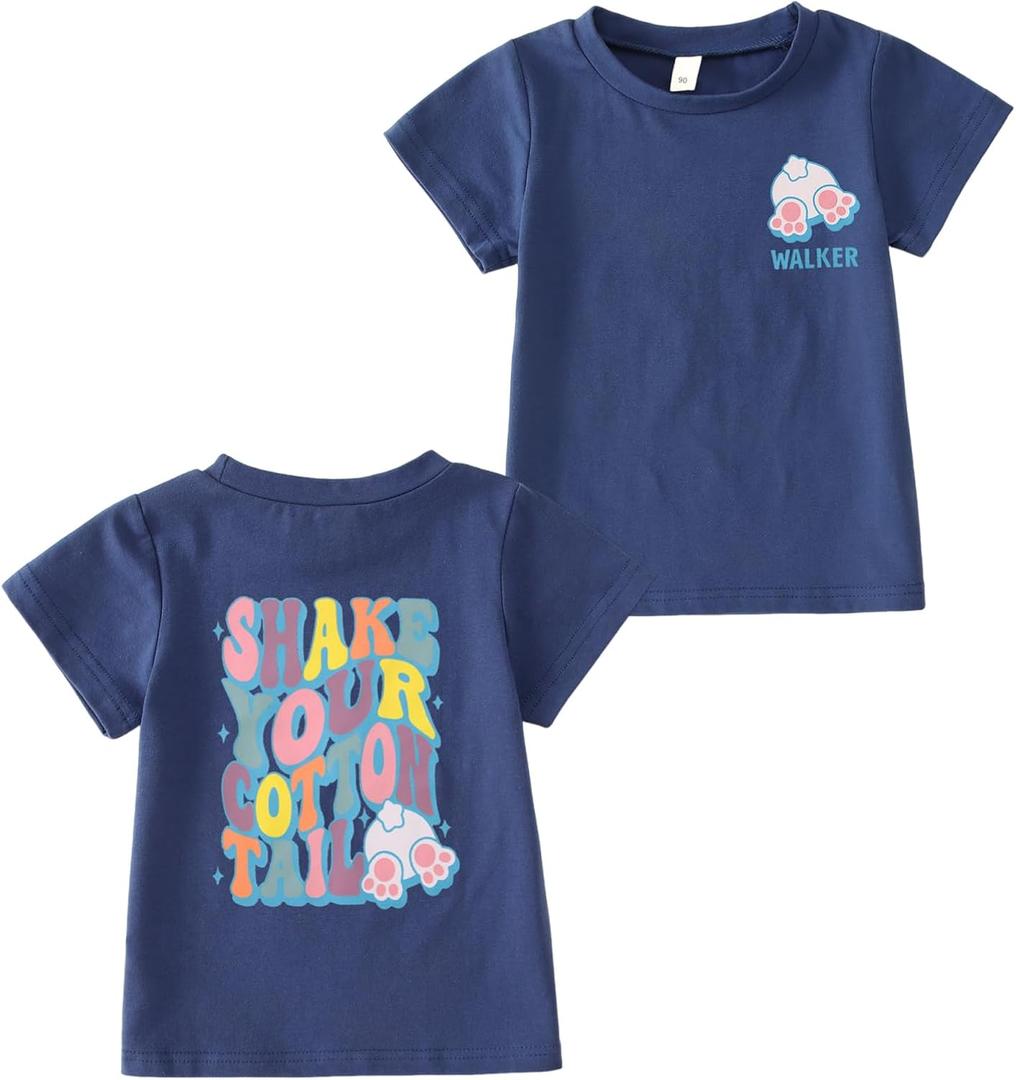 Toddler Boys Short Sleeve T-Shirt - Cotton Rabbit Graphic Tee for Kids, Soft Funny Letter Print Summer Outfit Top (18-24 Months)