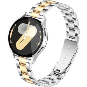 Melyis Slim Stainless Steel Band for Samsung Galaxy Watch 7 Band 6 5 4, Metal 20mm Strap for Samsung Watch Bands 40mm 44mm, Women Strap fits Galaxy Watch 6 Classic/5 Pro/4 Classic/Active 2-Silver/Gold