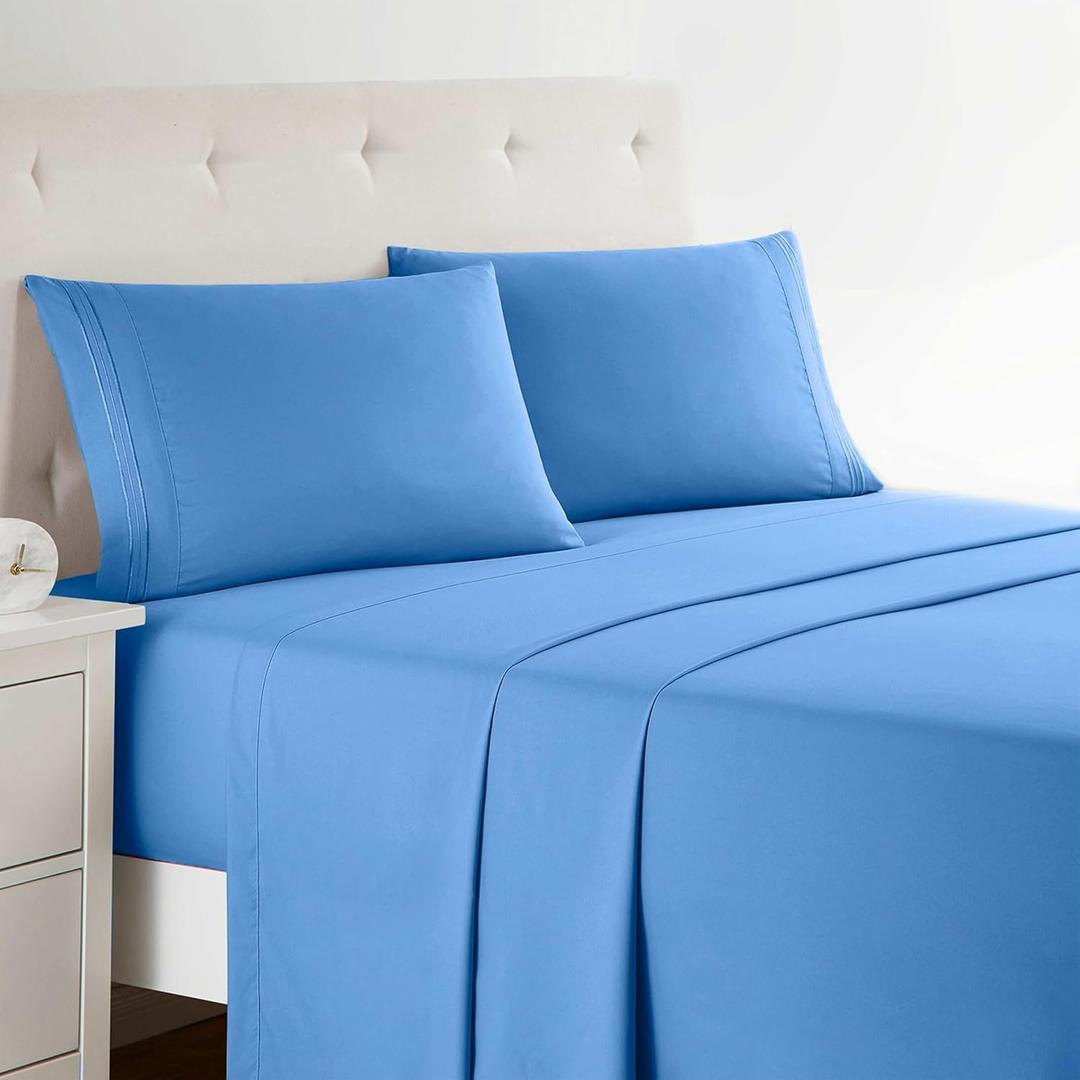 Clara Clark Twin XL Sheets Set, Deep Pocket Bed Sheets for Twin XL Size Bed - 3 Piece Sheets, Luxury Soft Bedding Sheets & Pillowcases, Calm Blue
