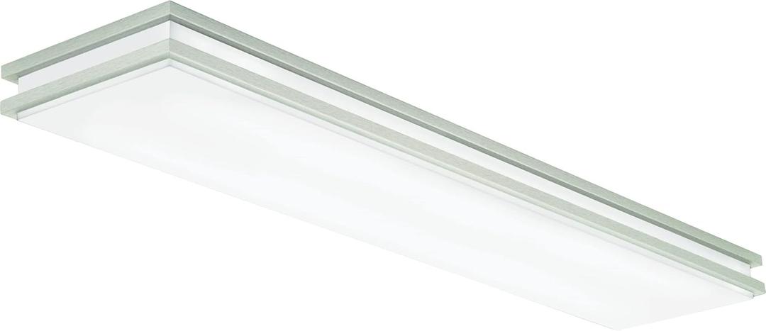 Lithonia Lighting Saturn 4 Foot LED Kitchen Light Fixture, Linear Flush Mount Ceiling Light, 4000K Cool White, 3206 Lumens, 120 Volts, 39 Watts, Damp Listed, Brushed Nickel (FMFL 30840 SATL BN)