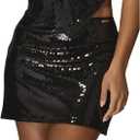 Floerns Women's Contrast Sequin Short Skirt Mid Waist Party Bodycon Mini Skirt (Medium, Black)