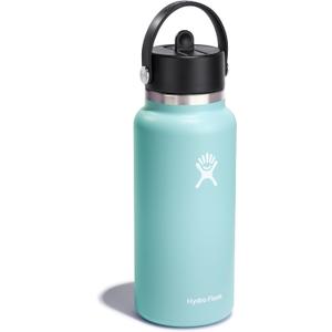 HYDRO FLASK Wide Mouth vacuum insulated stainless steel water bottle with leakproof closeable straw lid for cold water drinks, sports, travel, car and school (Dew)