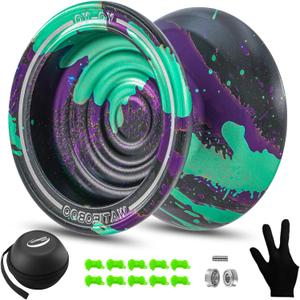 WATIEOBOO Unresponsive Metal Yoyo Professional, Replacement Responsive Ball Bearing Yoyo for Kids Beginners, Professional Trick Yo yo for Adults with Bag, Glove and 10 Yoyo Strings - Black Green Purple