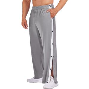 Deyeek Men's Tear Away Basketball Pants High Split Snap Button Casual Post-Surgery Sweatpants with Pockets (Medium, Grey)