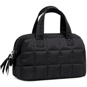 BTOOP Makeup Bags for Women, Quilted Makeup Bag Lightweight Wide-open Cosmetic Bag Large Toiletry Bags for Travel Essentials (Blue-Bow)