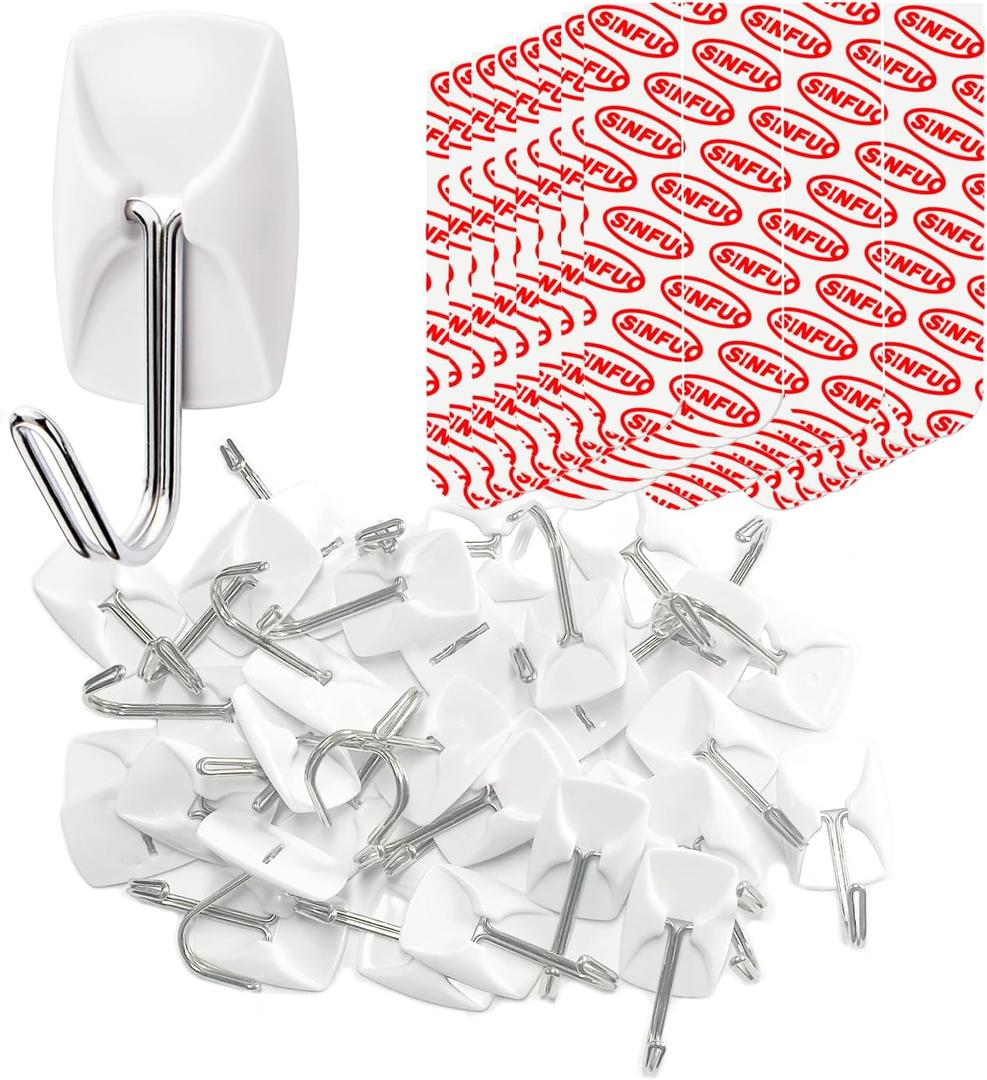 Wire Hooks for Wall Small 32 Hooks, Heavy Duty Wall Hooks with 32 Strips, Damage Free Adhesive Hooks for Key Holder, Coat, Door, Shower Hanging