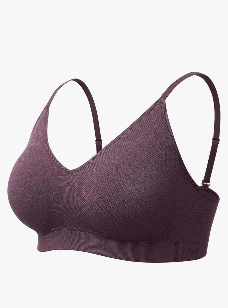 Momcozy Nursing Bras for Breastfeeding and Sleep, Seamless Soft & Stretchy Maternity Bra, V Neck Wireless Pregnancy Bralette Medium