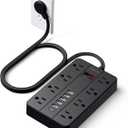 Power Strip with USB Ports, HUNIAN 5 Ft Extension Cord Flat Plug with 8 Outlets, 6 USB Charger(1 USB C Port), Indoor Desk Charging Station Surge Protector for Home and Office Accessories, Black