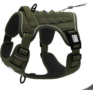 AUROTH Tactical Dog Harness for Large Dogs No Pull Adjustable Pet Harness Reflective K9 Working Training Easy Control Pet Vest Military Service Dog Harnesses, Green - Deep Enrich, M(Neck:16-22",Chest:22-33"),35-50 lbs