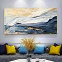 Blue & Gold Mountain Framed Wall Art for Living Room, Abstract Oil Painting with Gold Foil for Bedroom, Modern Luxury Landscape Wall Decor for Office, Framed Ready to Hang 20x40 Inches (G3ADP-123)