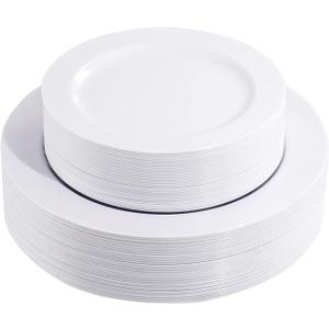 FLOWERCAT 60PCS White Plastic Plates - Heavy Duty White Disposable Plates for Easter Party/Wedding -serve for 30 guests Include 30PCS 10.25" & 30PCS 7.5" Plates for Party