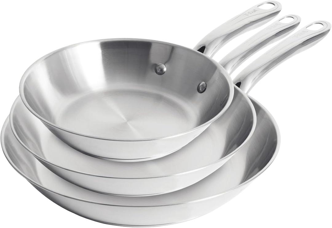 T-Fal Gourmet Stainless Steel Frying Pan Set, 8.5, 11, 12.5 in, Induction
