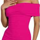 Womens Off Shoulder Sleeveless Bodycon Dresses Ruched Solid Sexy Graduation Cocktail Party Mini Dresses (Pink, XS)