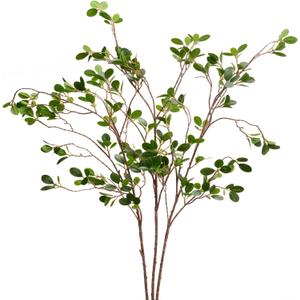 BohoSM 3 Pack Artificial Greenery Stems Branches for Vase Fake Ficus Stems Faux Stems(45"/Branches) (Green)