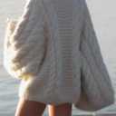 NRTHYE Women's Oversized Cable Knit Sweater Tops Loose Long Sleeves Crewneck Chunky Slouchy Baggy Pullover Sweaters (M)