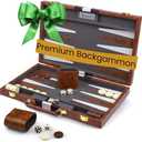Large Backgammon Sets for Adults - Classic Board Games for 2 Players Adults and Kids - Premium Backgammon Set 15 inch Board and 32 Backgammon Pieces in Quality PU Leather Case - Gift for Man