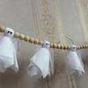 Halloween Banner, Cute Halloween Ghost with Wooden Beads Garlands, Handmade Rustic Banner for Wall Home Indoor Outdoor Doorways & Home Mantel Decor Supplies (White Ghost)