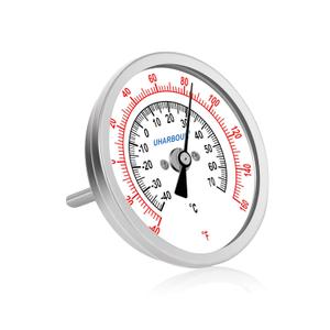 Water Temperature Gauge, 3" Dial Fully StainlessSteel Water Temp Gauge, Water Thermometer with 2-1/2" Stainless Steel Stem, -40 to 160F, 1/2" NPT Back Mount