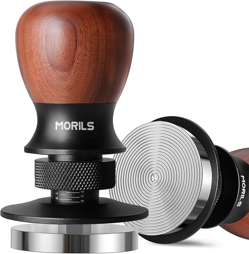 Espresso Tamper 51mm, Coffee Tamper with Spring Loaded Tamper, Adjustable Depth, Stainless Steel Base Espresso Coffee Tamper Fits for All 51mm 52mm Espresso Machine (Walnut Wood)
