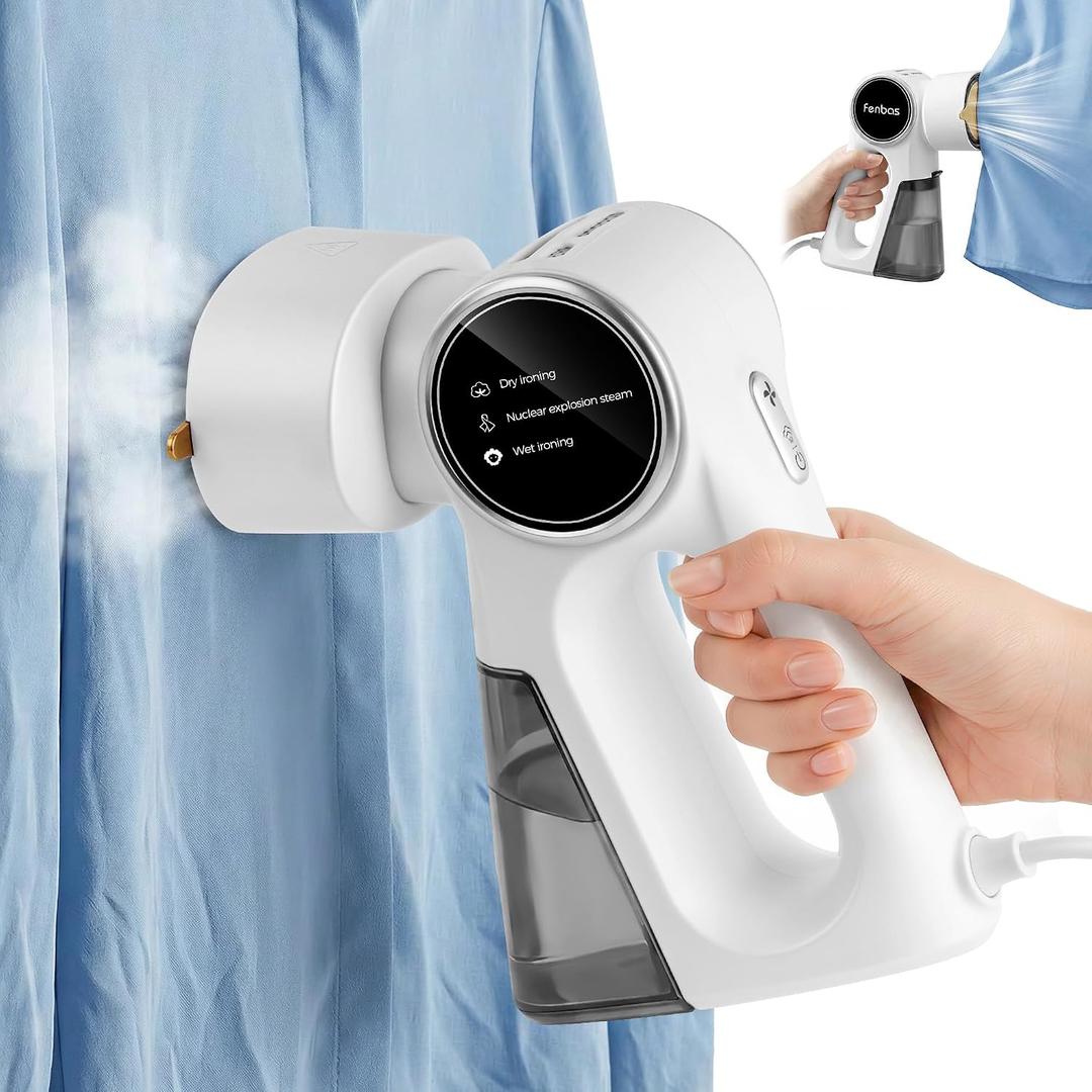 Steamer for Clothes, Clothes Steamer Handheld Supports Both Hanging and Flat Ironing, Auto Absorbs Clothing, Adjustable Suction Power from 3000-6000Pa, Fits Easily Into a Suitcase（White）