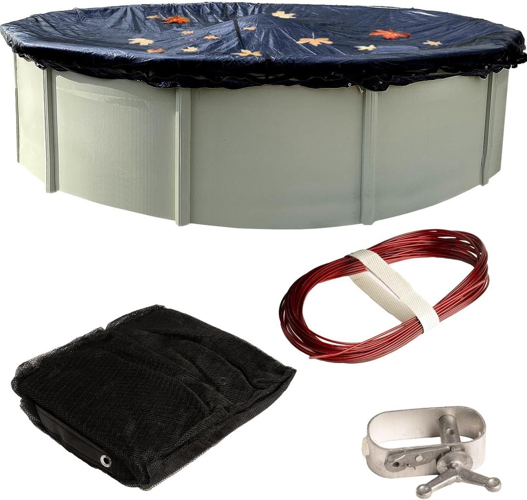 Winter Block Pool Leaf Net Cover for Above Ground Pools 15 ft Round, Durable, Woven Polyethylene Material with Reinforced Edge Lightweight, Easy to Put On, Take Off, and Store