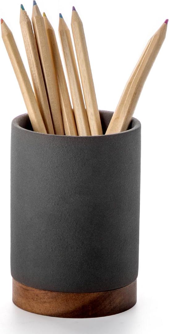 Pen Holder for Desk, Ceramic Pencil Organizer & Makeup Brush Holder, Office Decor and Desk AccessoriesPerfect Office Organization,Teacher Supplies (Dark Grey, Set / 1)