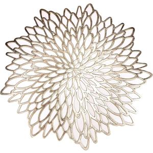 Snowkingdom 6 Pack Gold Placemats Metallic Pressed Vinyl Round Leaf Plastic Dinning Table Place Mats Fancy Decorative for Wedding Christmas Thanksgiving Holiday Spring Outdoor