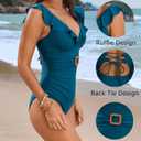 Rainlover Bathing Suit for Women 2025 Ruffle V Neck One Piece Swimsuit Tummy Control Belt Swimwear(Peacock Blue,X-Large) (Blue, XL)