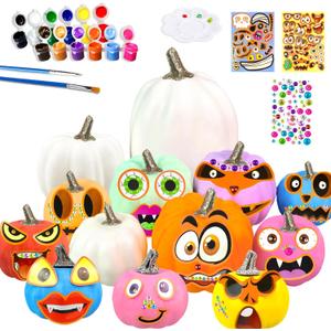 Pumpkin Decorations Halloween Crafts for Kids 13Pcs White Artificial Pumpkin Painting Kit with Sticker Kids DIY Arts and Crafts for Halloween Party Thanksgiving Classroom Home Fall Decor (SML, Colorful)