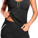 Women 2 Piece Tankini Swimsuit with Pockets Boy Shorts Modest Bathing Suit Tummy Control Tank Top (Medium, Black Pink)
