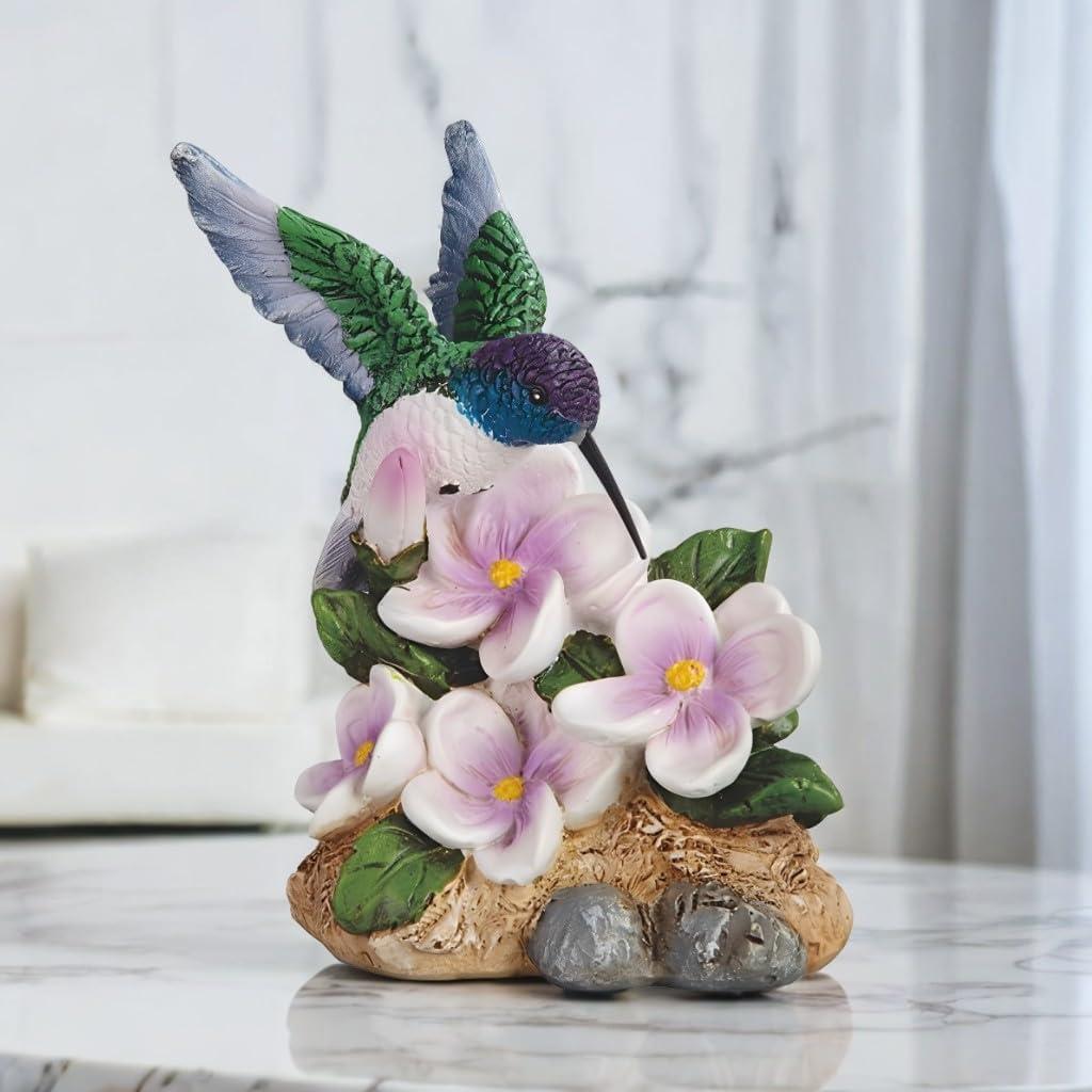 ICE Armor Hand Painted 5" H Hummingbirdon Purple Flowers Figurine Statue Sculpture Ornament Decoration Home/Room Decor Unique Gift Ideas for Housewarming Holidays Birthdays Great Collectible Addition
