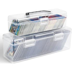 HOXHA Trading Card Storage Box 2 Pack Small Holder Cases for Toploader & Standard Cards, Durable Organizer with 1300+ Capacity, Perfect for Card Collectors