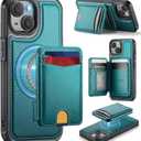 for iPhone 13 Wallet Case Compatible with Magsafe, Magnetic RFID Blocking Card Holder Kickstand 2 in 1 Detachable Case for iPhone 13 6.1", Bluish Green