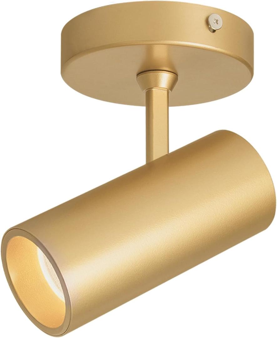 Aisilan 9W LED Gold Directional Dimmable Ceiling Spotlight Indoor, Anti-Glare Adjustable Angle Wired Spot Light for Picture, Bedroom and Kitchen - Warm Light 3000K, CRI 97 Flicker-Free