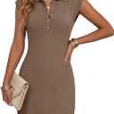 Saodimallsu Womens Summer Sleeveless Mini Dress Casual Polo Collared Button V Neck Knit Sweater Shirt Dresses (S)