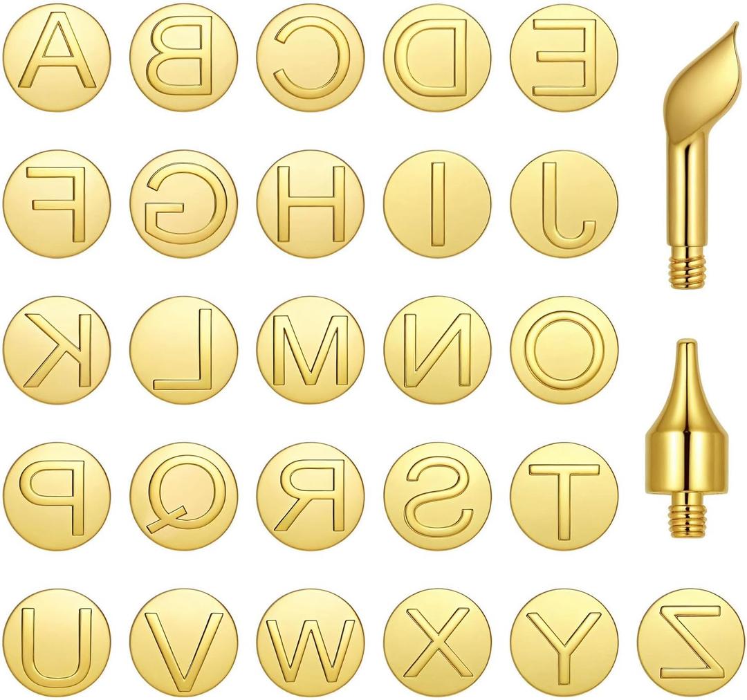 Yoption 28 Pieces Wood Burning Tips, Letter Wood Burning Tool Uppercase Alphabet Branding and Personalization Set for Wood and Other Surfaces by Wooden Letters for Carving Craft Wood DIY