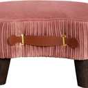 LUE BONA Small Curved Foot Stool with Handle, Pink Velvet Footstool and Ottomans, Modern Foot Rest with Wooden Legs, Step Stool with Padded Seat for Couch, Living Room