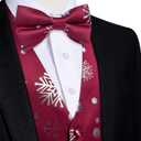 DiBanGu Mens Christmas Vest and Bow Tie Set Festival Christmas Snowflake Suit Vest for XmasNew Year Party Formal (Large, Burgundy Red Silver Snowflake)