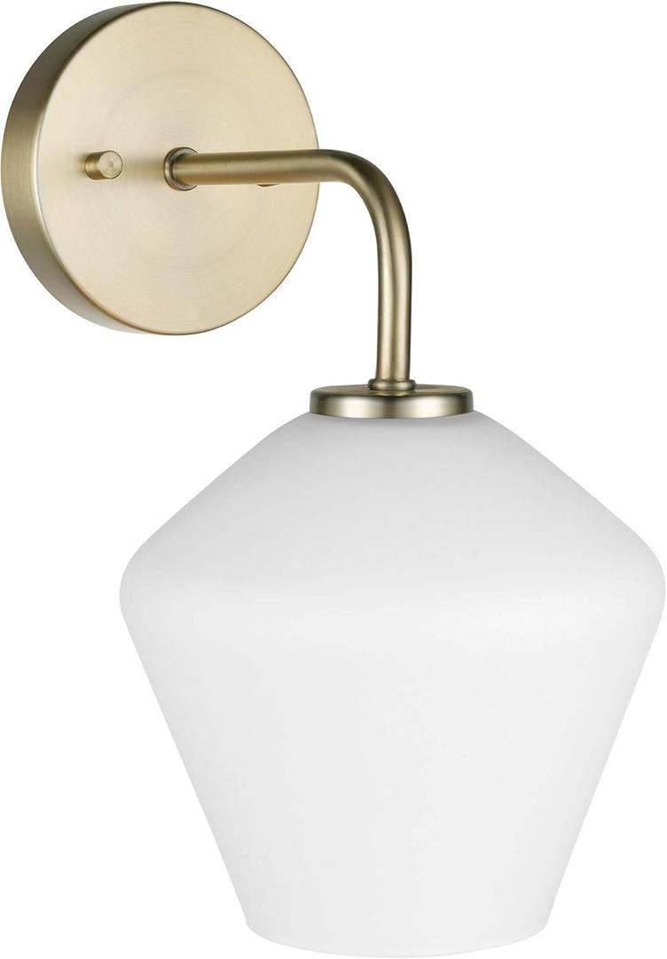 GLOBE Electric 51614 Raja 1-Light Wall Sconce, Matte Brass, Opal Glass Shade, Bulb Included, 800 Lumen