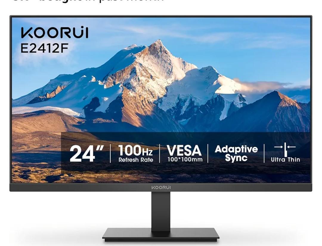KOORUI 24-inch Computer Monitor Full HD 1920 x 1080p 100Hz VA Display 3000:1 Contrast Ratio with HDMI VGA, Three-Sided Slim Bezels, 100 x 100 mm VESA Mountable, Ergonomic Tilt, Black