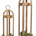 HPC Decor Large Rustic Farmhouse Lantern Decor Set of 2, Tall 30 Vintage Wooden Lanterns, Modern Candle Lanterns Decorative w/Light String and Garland for Home, Indoor,Outdoor,Fireplace Mantle Decor