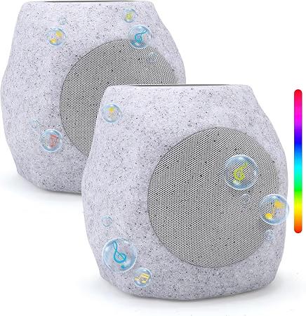 Bigbarle Outdoor Solar Rock Bluetooth Speakers with Colorful Lights, IPX7 Waterproof Speaker, Solar-Powered, TWS Paring, Perfect for Pool Garden and Outdoor Activities - Marble 2 Pack (Marble 2 PCS)