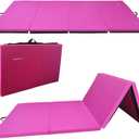 Folding Exercise Gymnastics Mat, 4'x8'x2" Gym Workout Mat with Carrying Handles 4-Fold High-Density Anti-Tear Portable Fitness Aerobics Mats for Home Gym Yoga Pilates Tumbling MMA Core Training, Multiple Colors (Pink)