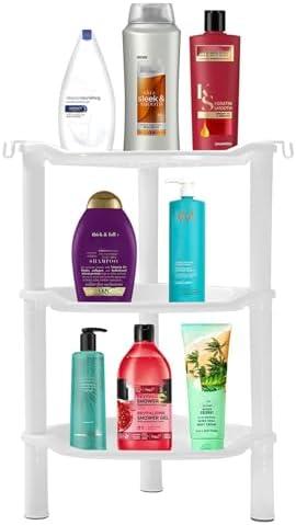 SLZBCY 3 Tier Shower Caddy Organizer Shelf Corner, 13.5 x 10 x 26 Inches, Rustproof, Plastic Shower Rack Stands for Inside Bathroom, Bathtub, Shower pan, White(Round Slot White 3 Tier)