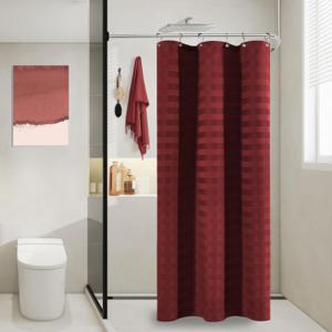 Stall Burgundy Fabric Shower Curtain - Striped Small Heavy Duty Cloth Shower Curtains for Bathroom, 230GSM Narrow Hotel Spa Luxury Bath Curtain Set with 6 Hooks (36Wx72H, Burgundy)