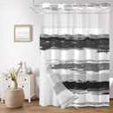 No Hook Shower Curtain and Liner Set, Black and White Striped Hotel Shower Curtains for Bathroom, Minimalist Waterproof Bathroom Curtain Sets with Snap in Liner Mesh Top Window, 71x74 Inch
