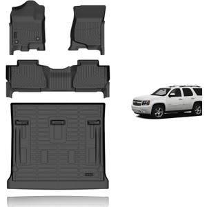 KELCSEECS® Floor Mats & Cargo Liner for 2007-2014 Chevy Tahoe 8Seats(Not for Hybrid) & GMC Yukon & Cadillac Escalade,All Weather Protection TPE Floor Liners Front& Rear Row Full Set Accessories Black