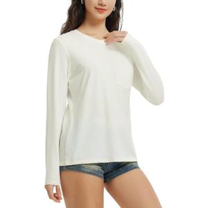 baleaf Women's Long Sleeve Workout Shirts for Women Active Tops Soft Activewear Moisture Wicking Running Clothes Travel (Medium, White)