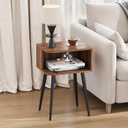 Nightstand, Small Bed Side Table for Small Spaces, Mid Century Modern Nightstand End Table with Open Storage, Side Table for Bedroom Living Room, Walnut Brown